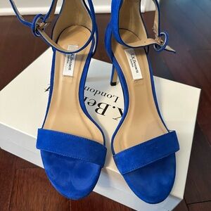 LK Bennett Dora Suede Heeled Sandals in Blue, size 37